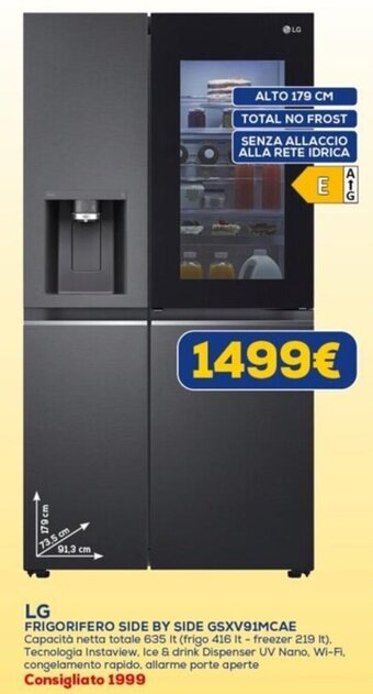 Euronics LG FRIGORIFERO SIDE BY SIDE GSXV91MCAE offerta