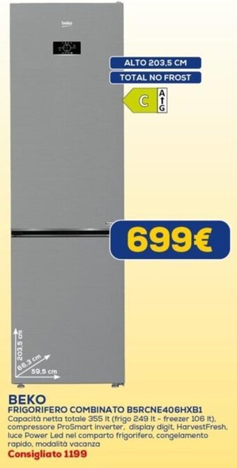 Euronics BEKO FRIGORIFERO COMBINATO B5RCNE406HXB1 offerta