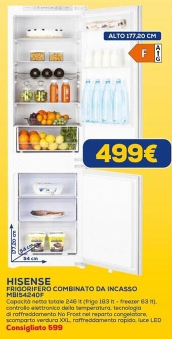 Euronics HISENSE FRIGORIFERO COMBINATO DA INCASSO MBI54240F offerta