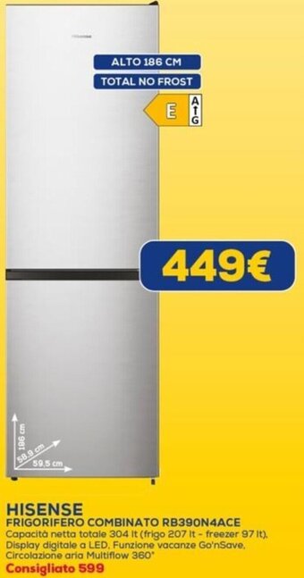 Euronics HISENSE FRIGORIFERO COMBINATO RB390N4ACE offerta