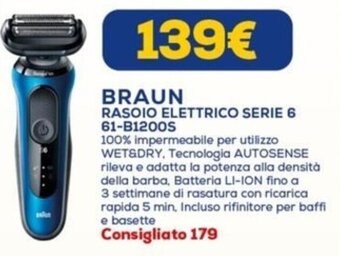 Euronics BRAUN RASOIO ELETTRICO SERIE 6 61-B1200S offerta