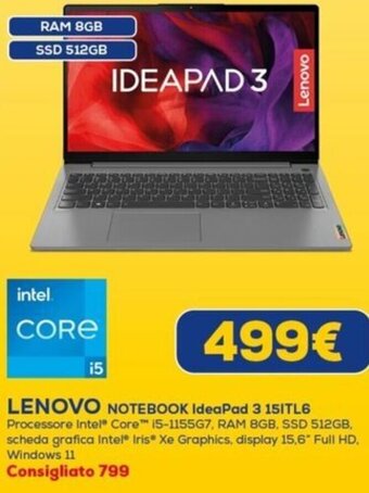 Euronics LENOVO NOTEBOOK IdeaPad 3 151TL6 offerta