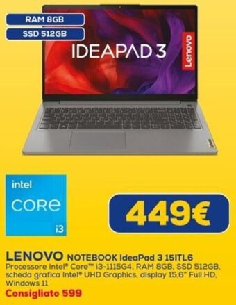 Euronics LENOVO NOTEBOOK IdeaPad 3 151TL6 offerta