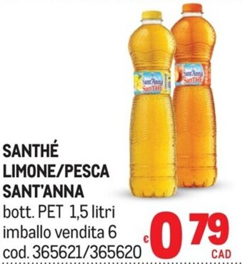 Metro SANTHÉ LIMONE/PESCA SANT'ANNA bott. PET 1,5 litri offerta