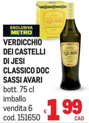 Metro VERDICCHIO DEI CASTELLI DI JESI CLASSICO DOC SASSI AVARI bott. 75 cl offerta