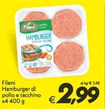 Iper Super Conveniente Fileni Hamburger di pollo e tacchino x4 400 g offerta