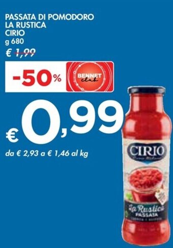 Bennet PASSATA DI POMODORO LA RUSTICA CIRIO g 680 offerta