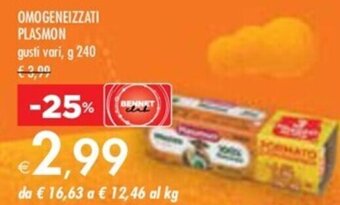 Bennet OMOGENEIZZATI PLASMON gusti vari, g 240 offerta