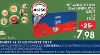 Bennet CAFFÈ MACINATO PER MOKA CREMA E GUSTO CLASSICO LAVAZZA kg 1 offerta