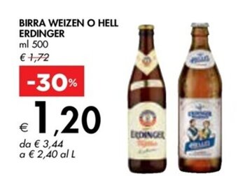Bennet BIRRA WEIZEN O HELL ERDINGER ml 500 offerta