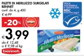 FILETTI DI MERLUZZO SURGELATI BENNET conf. da 4, g 400
