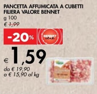 PANCETTA AFFUMICATA A CUBETTI FILIERA VALORE BENNET g 100