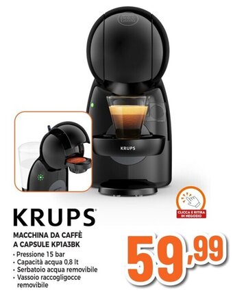 Expert KRUPS MACCHINA DA CAFFÈ A CAPSULE KP1A3BK offerta