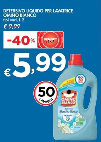 Bennet DETERSIVO LIQUIDO PER LAVATRICE OMINO BIANCO tipi vari, L 2 offerta