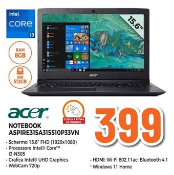 Expert acer NOTEBOOK ASPIRE315A315510P33VN offerta