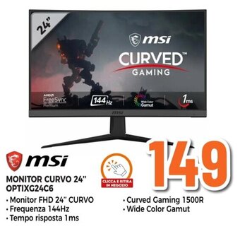 Expert msi MONITOR CURVO 24" OPTIXG24C6 offerta