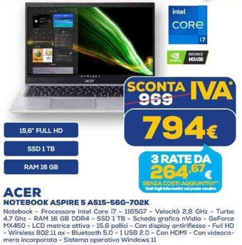 Euronics ACER NOTEBOOK ASPIRE 5 A515-56G-702K offerta