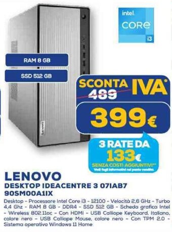 Euronics LENOVO DESKTOP IDEACENTRE 3 071AB7 90SM00A1IX offerta