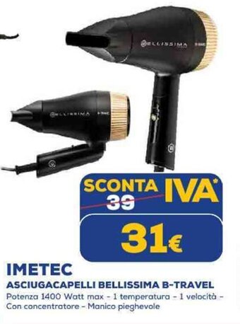 Euronics IMETEC ASCIUGACAPELLI BELLISSIMA B-TRAVEL offerta