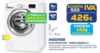 Euronics HOOVER LAVATRICE SLIM - H3W34 262DCE-11 offerta