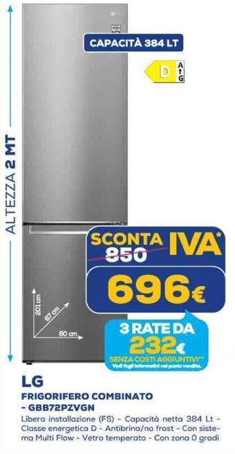 Euronics LG FRIGORIFERO COMBINATO - GBB72PZVGN offerta
