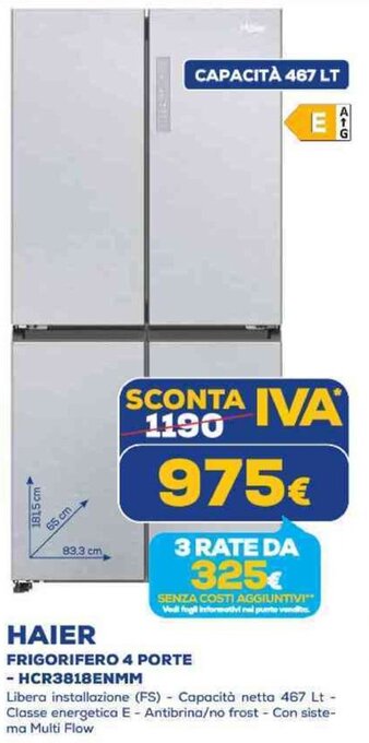 Euronics HAIER FRIGORIFERO 4 PORTE - HCR3818ENMM offerta
