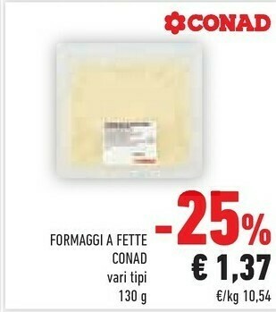 Conad Conad - Formaggio di Montagna a Fette Sottili 130 g(ml) offerta