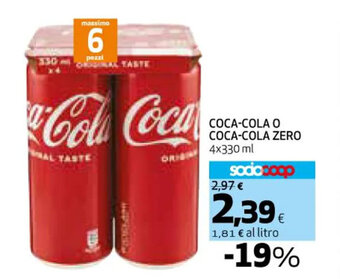Coop COCA-COLA O COCA-COLA ZERO 4x330 ml offerta