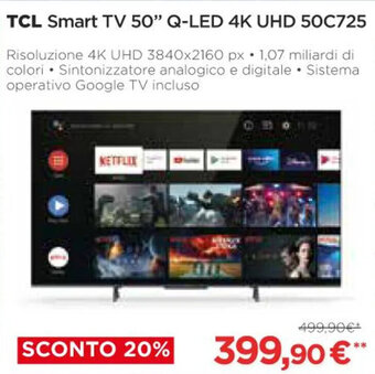 Coop TCL Smart TV 50" Q-LED 4K UHD 50C725 offerta