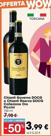 Carrefour Market Piccini chianti governo docg o chianti riserva docg collezione oro offerta