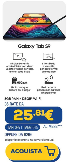 Euronics Samsung Galaxy Tab S9 offerta