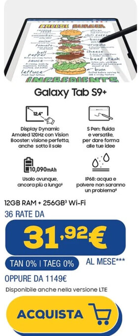 Euronics Samsung Galaxy Tab S9+ offerta