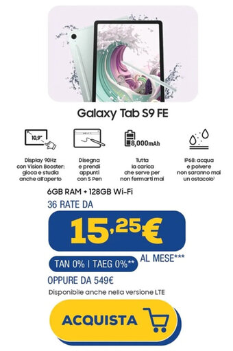 Euronics Samsung Galaxy Tab S9 FE offerta