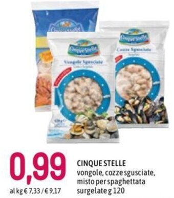 Famila CINQUE STELLE vongole, cozze sgusciate, misto per spaghettata surgelateg 120 offerta