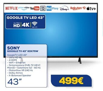 Euronics SONY GOOGLE TV 43" KDX75W offerta