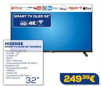 Euronics HISENSE SMART TV QLED 32" 32A59KQ offerta