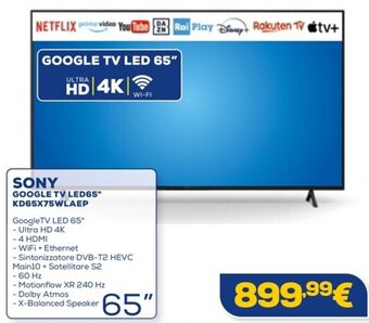 Euronics SONY GOOGLE TV LED65" KD65X75WLAEP offerta