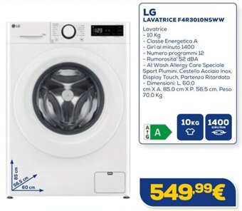 Euronics LG LAVATRICE F4R3010NSWW offerta