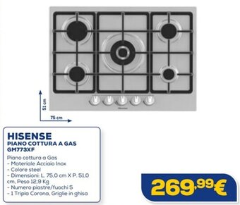 Euronics HISENSE PIANO COTTURA A GAS GM773XF offerta