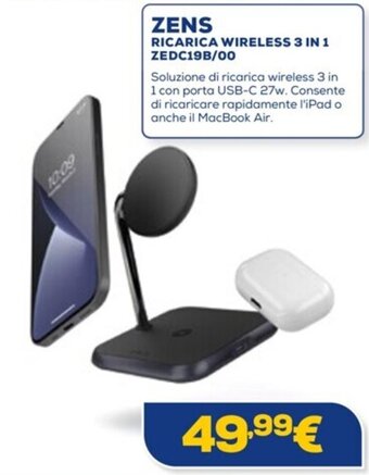 Euronics ZENS RICARICA WIRELESS 3 IN 1 ZEDC19B/00 offerta