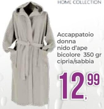 Accappatoio donna nido d'ape bicolore 350 gr cipria/sabbia