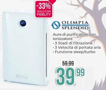 Portobello Aura di purificatore con ionizzatore . 3 Stadi di filtrazione - 3 Velocità di portata aria • Funzione sleep/turbo offerta