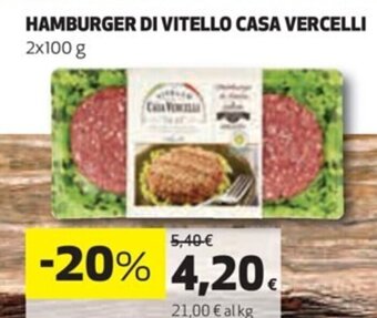 Coop HAMBURGER DI VITELLO CASA VERCELLI 2x100 g offerta