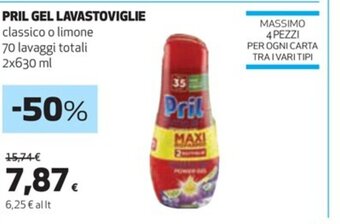 Coop PRIL GEL LAVASTOVIGLIE classico o limone 70 lavaggi totali 2x630 ml offerta