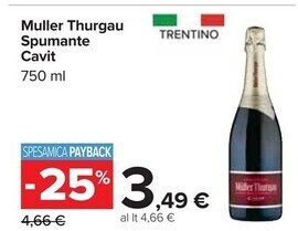 Carrefour Iper Cavit muller thurgau spumante offerta