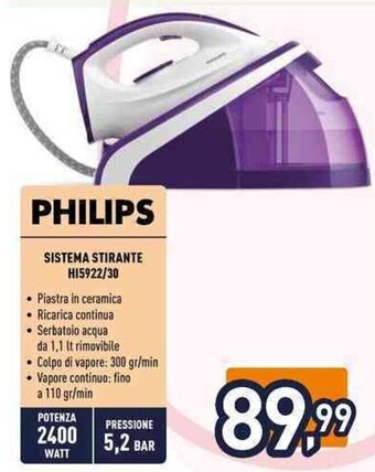Unieuro PHILIPS SISTEMA STIRANTE H15922/30 offerta