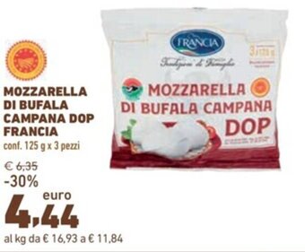 Conad MOZZARELLA DI BUFALA CAMPANA DOP FRANCIA conf. 125 g x 3 pezzi offerta