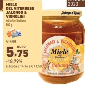 Conad MIELE DEL VITERBESE JALONGO & VIGNOLINI millefiori italiano 500 g offerta