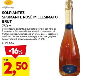 SOLPIANTEZ SPUMANTE ROSÈ MILLESIMATO BRUT 750 ML