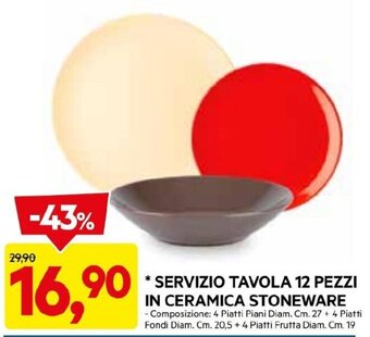 DPiù SERVIZIO TAVOLA 12 PEZZI IN CERAMICA STONEWARE offerta